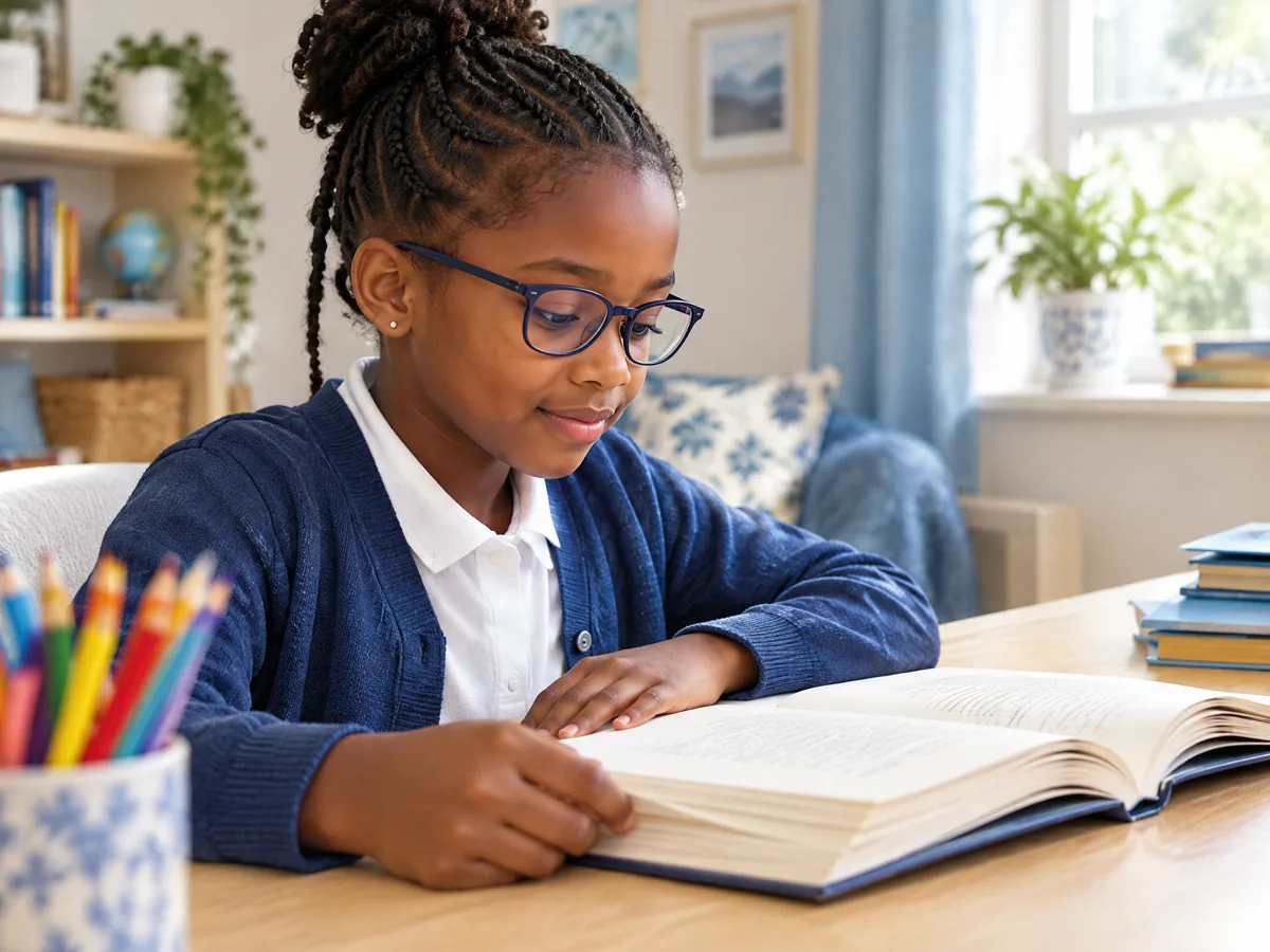 Illustrative photograph of a school-age child reading a book